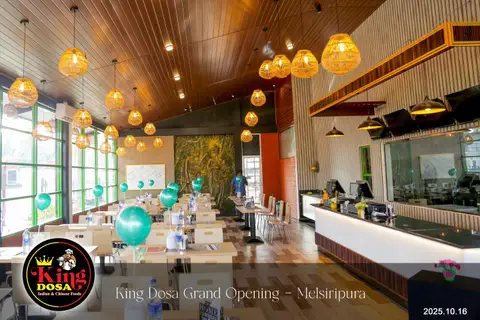 King Dosa dining hall, seating and open kitchen